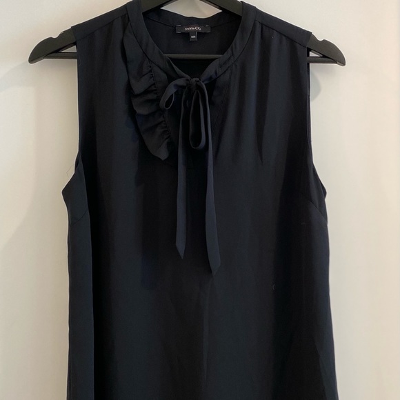 Black tank top blouse with ruffles and bow on neck - Picture 2 of 4